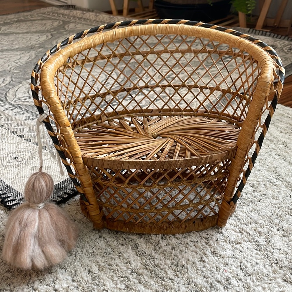 Boho Mini Wicker Chair / Plant Stand